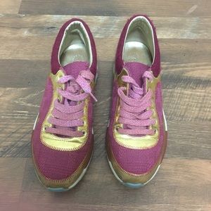 Chanel  Fuchsia Gold Tweed Flats sneakers